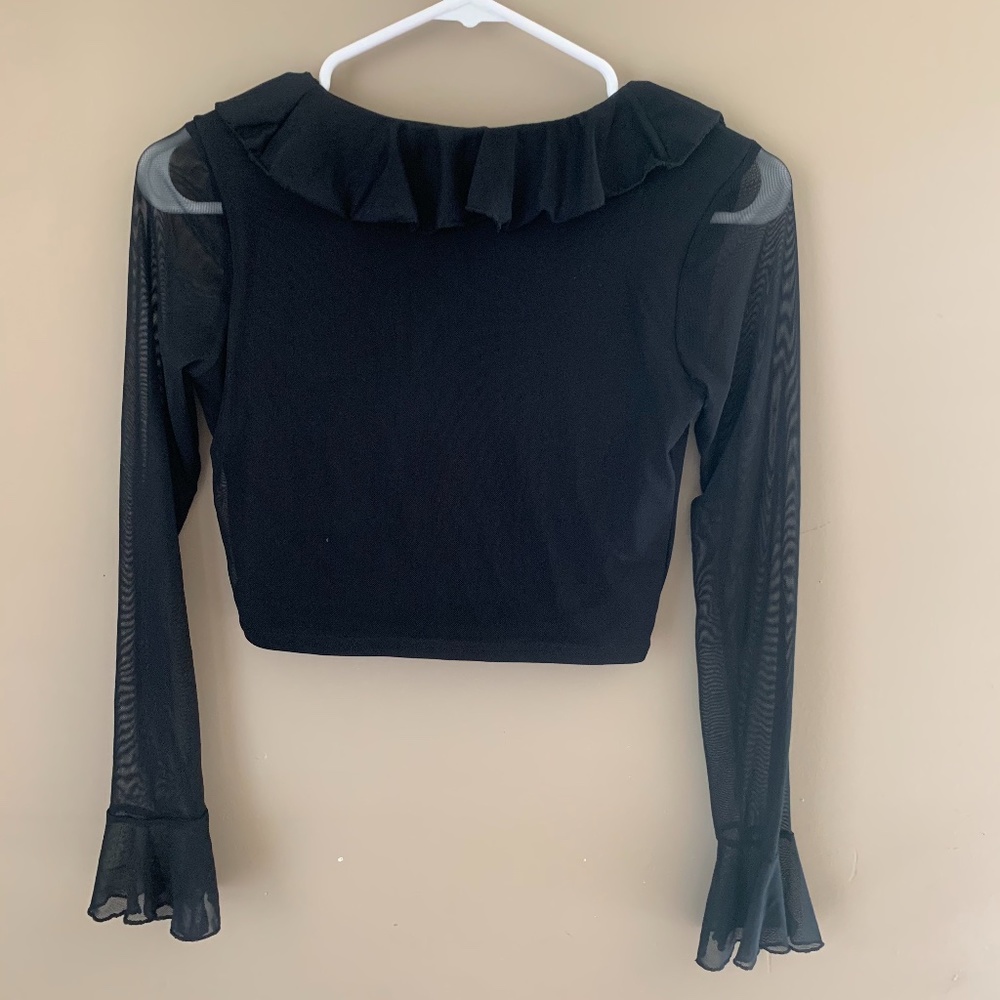 Missguided Cropped Mesh Top with Ruffle Detail